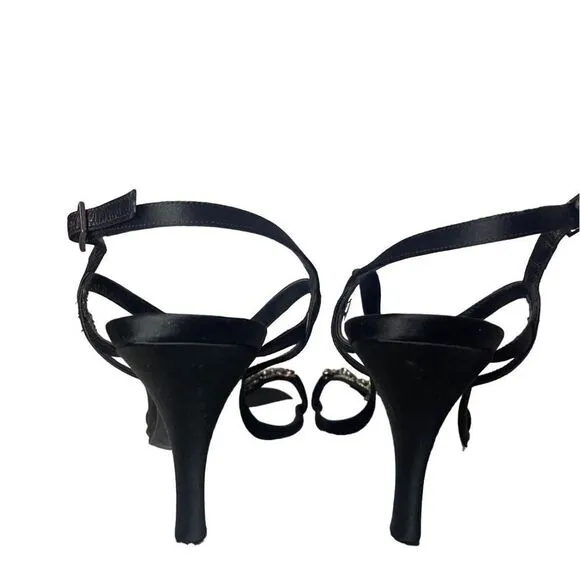 VTG Made in Italy Lerre Black and Crystal Embellished Strappy Thin Skinny Heels