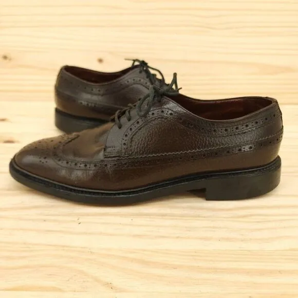 Vtg Sears Longwing Dress Shoes Sz 9.5 D Brown Leather Derby Oxfords Brogue