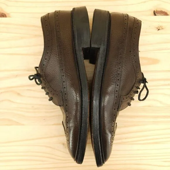 Vtg Sears Longwing Dress Shoes Sz 9.5 D Brown Leather Derby Oxfords Brogue
