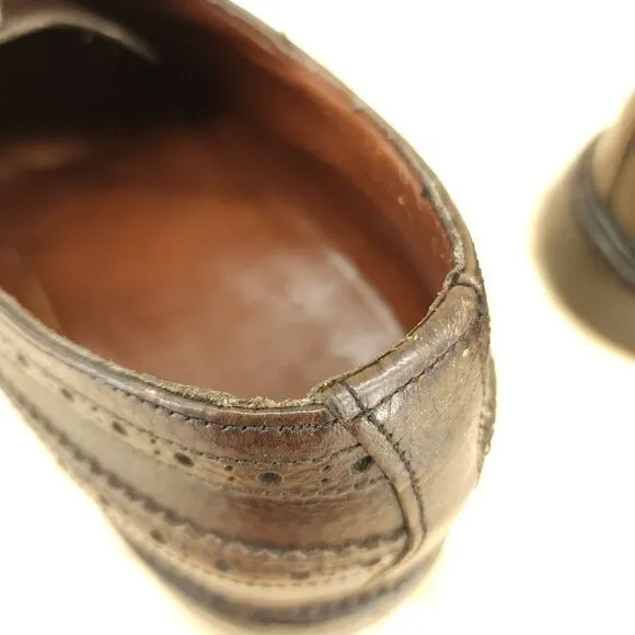 Vtg Sears Longwing Dress Shoes Sz 9.5 D Brown Leather Derby Oxfords Brogue