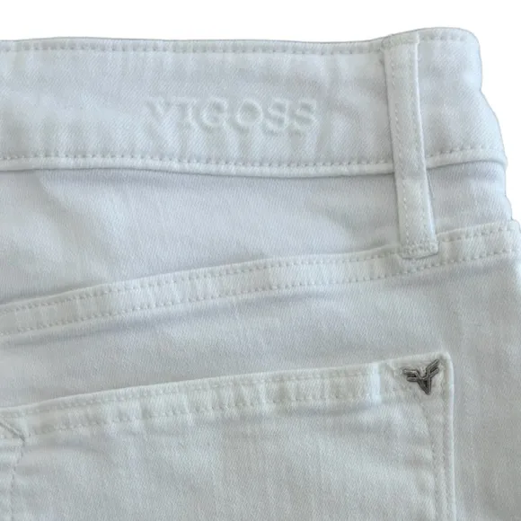 White Denim Raw Edge Vigoss Ace White Jean Shorts Fringe Hem Button Fly Size 32