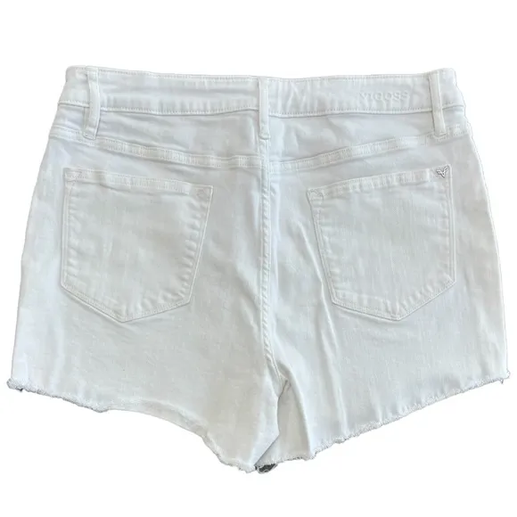 White Denim Raw Edge Vigoss Ace White Jean Shorts Fringe Hem Button Fly Size 32
