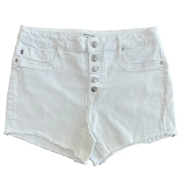 White Denim Raw Edge Vigoss Ace White Jean Shorts Fringe Hem Button Fly Size 32