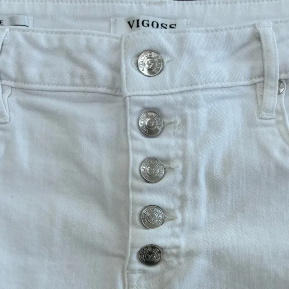 White Denim Raw Edge Vigoss Ace White Jean Shorts Fringe Hem Button Fly Size 32