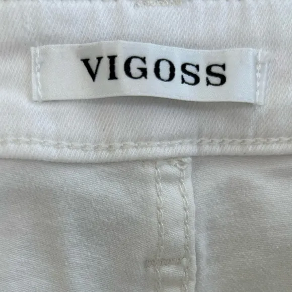 White Denim Raw Edge Vigoss Ace White Jean Shorts Fringe Hem Button Fly Size 32