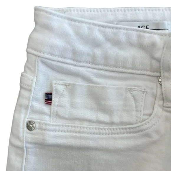 White Denim Raw Edge Vigoss Ace White Jean Shorts Fringe Hem Button Fly Size 32