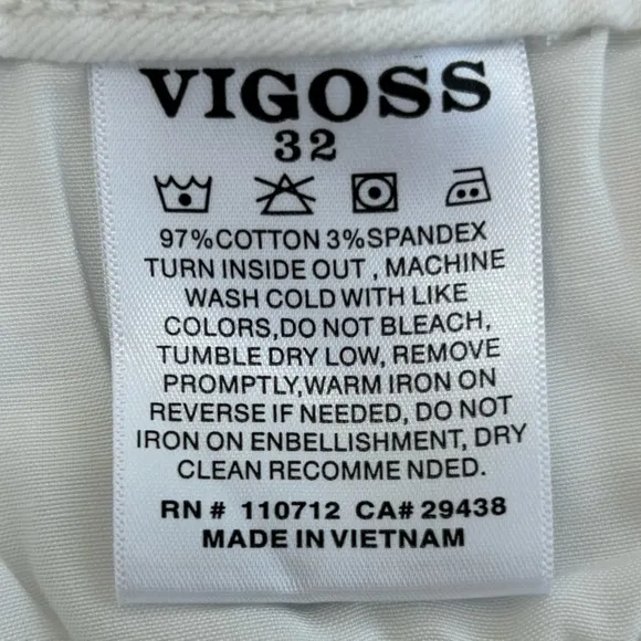 White Denim Raw Edge Vigoss Ace White Jean Shorts Fringe Hem Button Fly Size 32