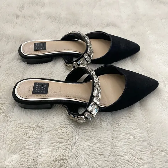 White House Black Market Pointy Toe jeweled Mules Black Size 6