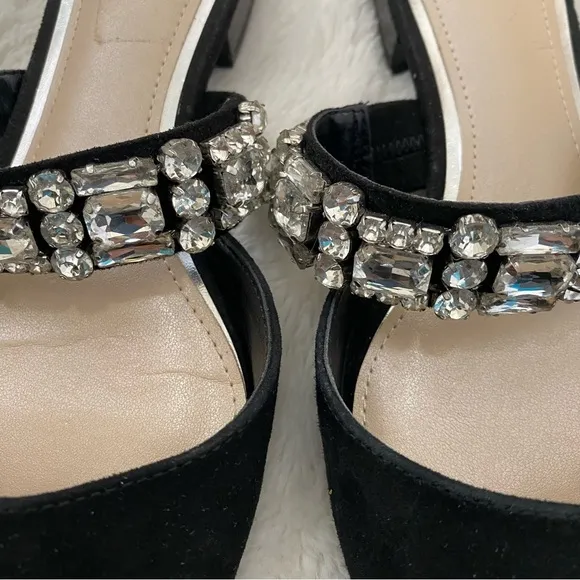 White House Black Market Pointy Toe jeweled Mules Black Size 6