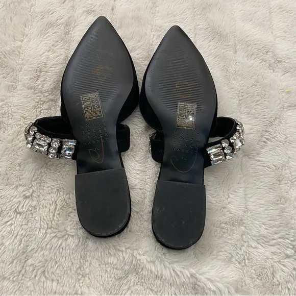 White House Black Market Pointy Toe jeweled Mules Black Size 6