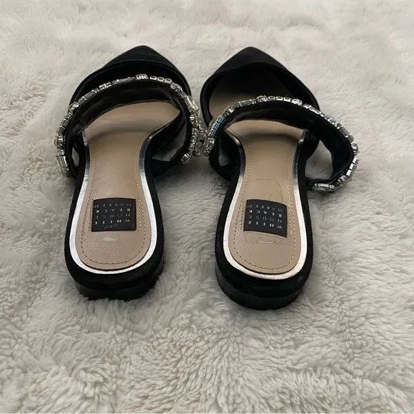White House Black Market Pointy Toe jeweled Mules Black Size 6