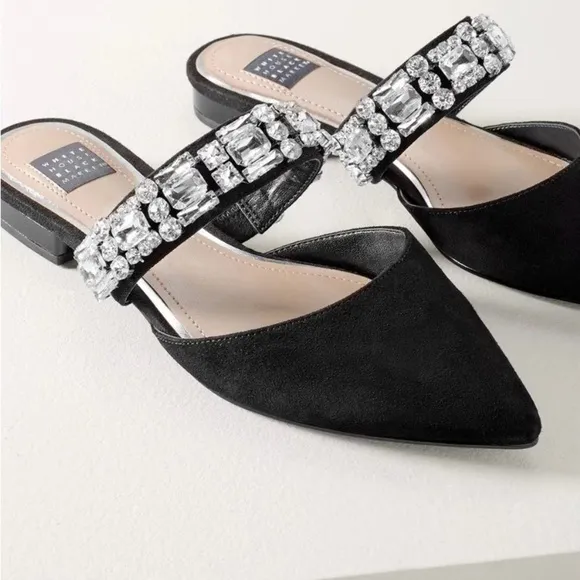 White House Black Market Pointy Toe jeweled Mules Black Size 6