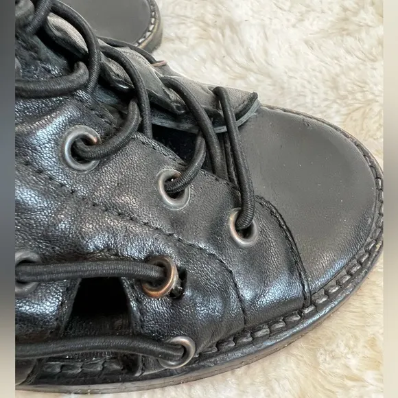Willow Ankle Boots Size‎ 38 Black Lace Up Leather Strappy Heels Open Toe