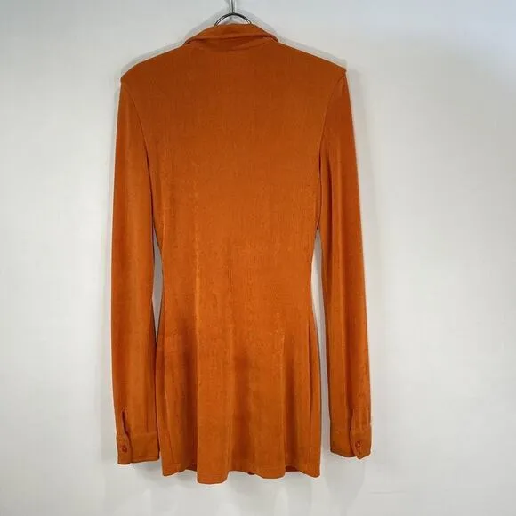 With Jean | Andy Dress Maple Ruched Front Slinky Shirt Dress Orange XS