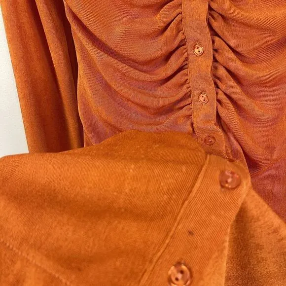 With Jean | Andy Dress Maple Ruched Front Slinky Shirt Dress Orange XS