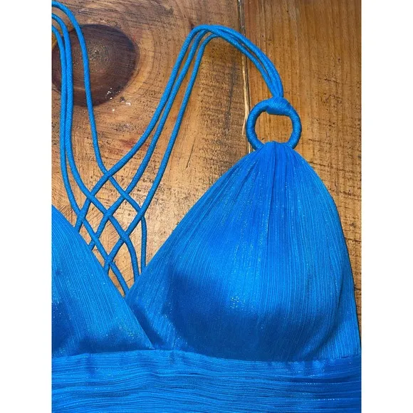 Womens‎ Aidan Mattox Blue Sparkly Spaghetti Strap Long Maxi Gown Dress 6