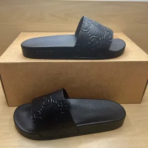 Women’s Auth Gucci GG Slide Sandals Size 7 Euro 39 Demetra Black