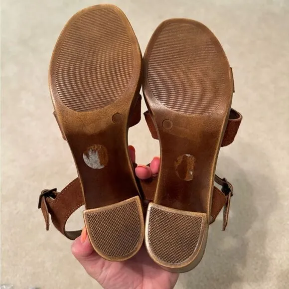 Women’s Brown Strappy Chunky Heels Sz 8