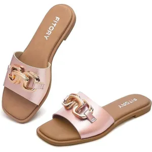 Women's Flat Sandals Fashion Slides With Soft Leather Slippers for Summer
