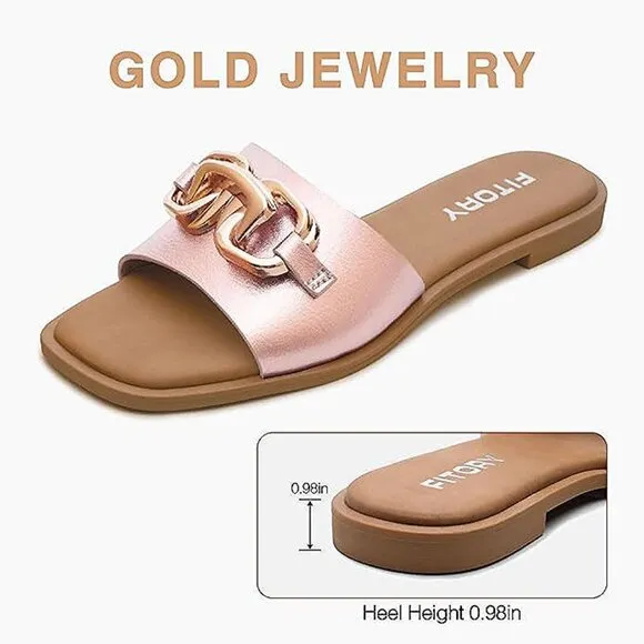 Women's Flat Sandals Fashion Slides With Soft Leather Slippers for Summer