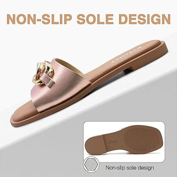 Women's Flat Sandals Fashion Slides With Soft Leather Slippers for Summer