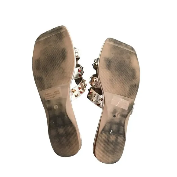 Womens Sandals Rose Gold Studded Open-toe Summer Slides - Slip-On Sandals SIZE 9
