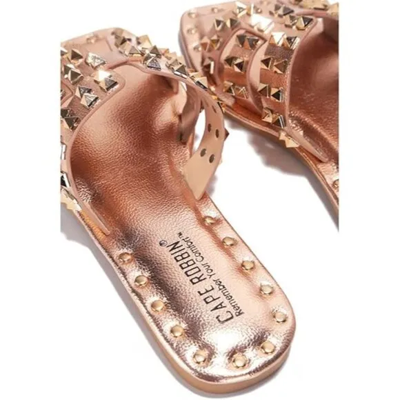 Womens Sandals Rose Gold Studded Open-toe Summer Slides - Slip-On Sandals SIZE 9