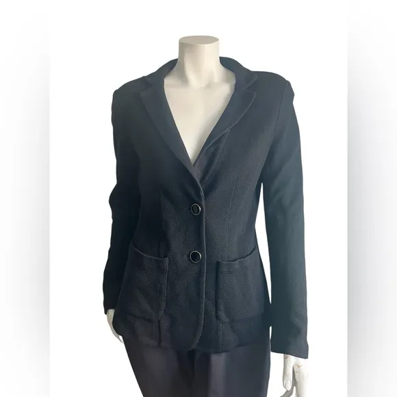 Womens St. John Caviar Black Wool Blend Blazer Jacket 12