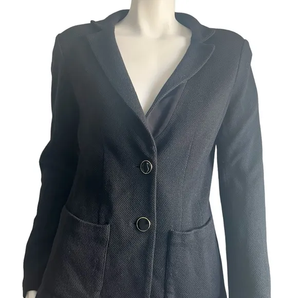 Womens St. John Caviar Black Wool Blend Blazer Jacket 12