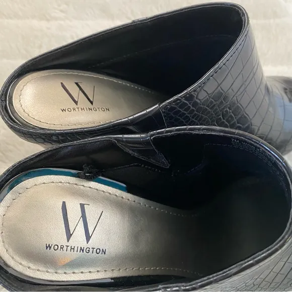Worthington New Black Croc Textured Pointy Toe Mules Heels Size 7