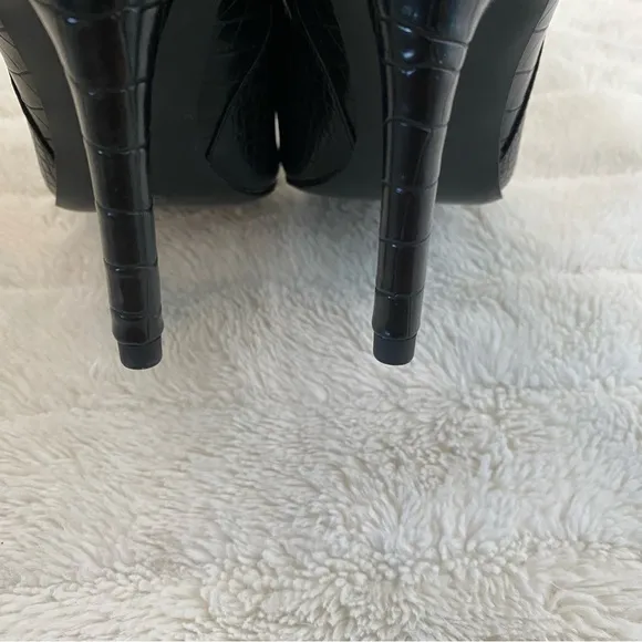 Worthington New Black Croc Textured Pointy Toe Mules Heels Size 7
