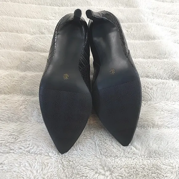 Worthington New Black Croc Textured Pointy Toe Mules Heels Size 7