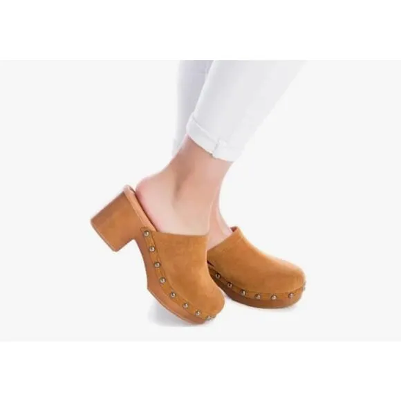 XTI Carmela Women's Suede Heeled Studded Clog Size 39