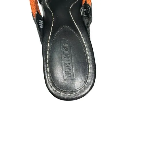 Y2K Harley Davidson Black And Orange- Leather Heeled Mules Open Toe Size 7