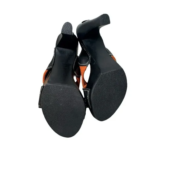 Y2K Harley Davidson Black And Orange- Leather Heeled Mules Open Toe Size 7