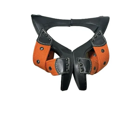 Y2K Harley Davidson Black And Orange- Leather Heeled Mules Open Toe Size 7