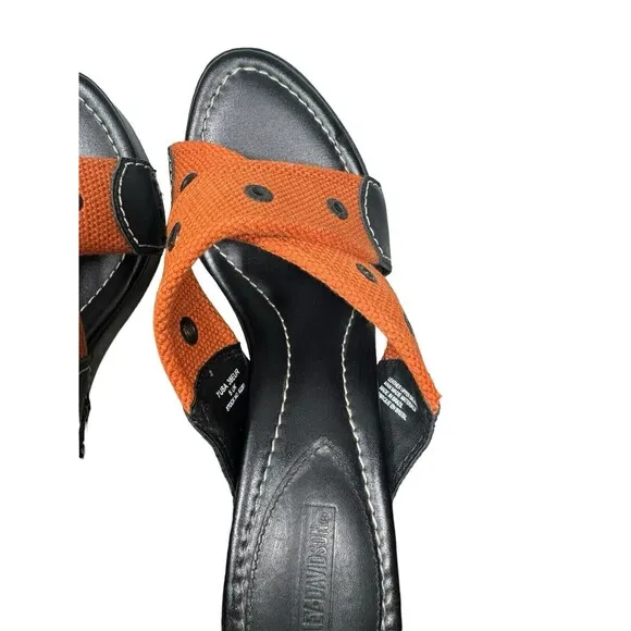 Y2K Harley Davidson Black And Orange- Leather Heeled Mules Open Toe Size 7