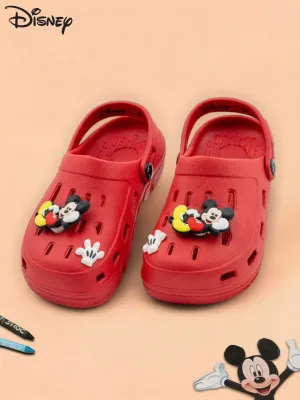 Yellow Bee Boys’ Disney Mickey Mouse Clogs with 3D Rotating Charm – Red