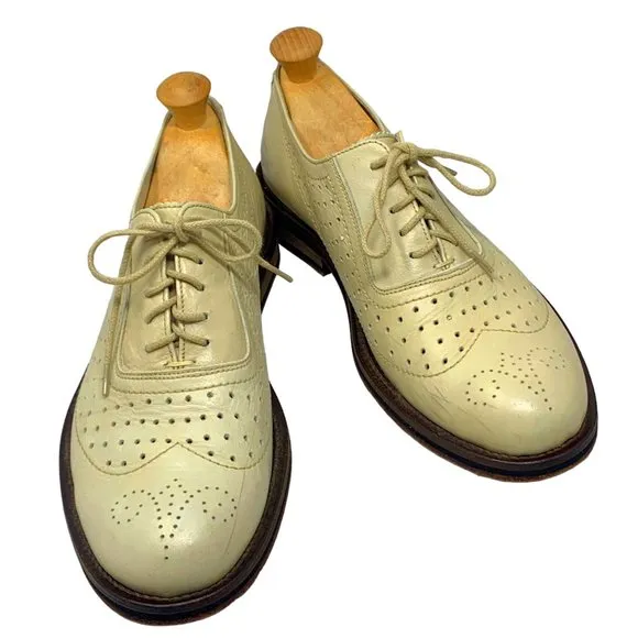 YMC YOU MUST CREATE‎  PFA 15 Cream Perforated Leather Medallion Toe Oxfords