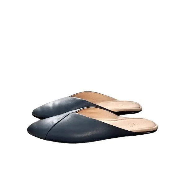Yosi Samra Valentina Blue Leather‎ Point Toe Mules Flats