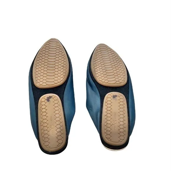 Yosi Samra Valentina Blue Leather‎ Point Toe Mules Flats