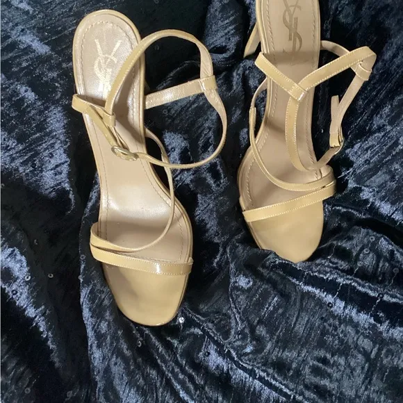 YSL Beige Strappy Sandal Heels 36.5/6