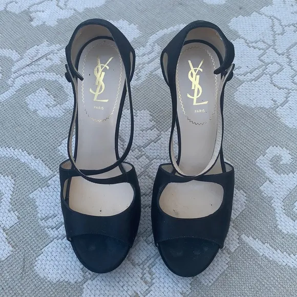 YSL Saint Laurent satin platform strappy heels