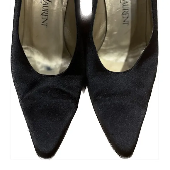 Yves Saint Laurent Paris Black Satin Pumps Heels  Size 7