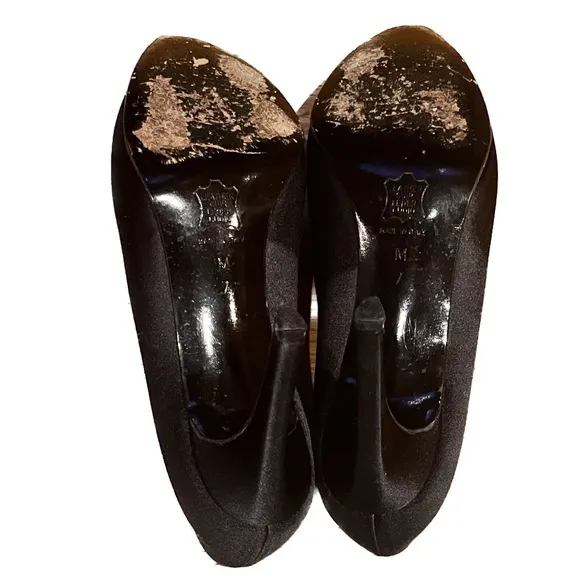 Yves Saint Laurent Paris Black Satin Pumps Heels  Size 7