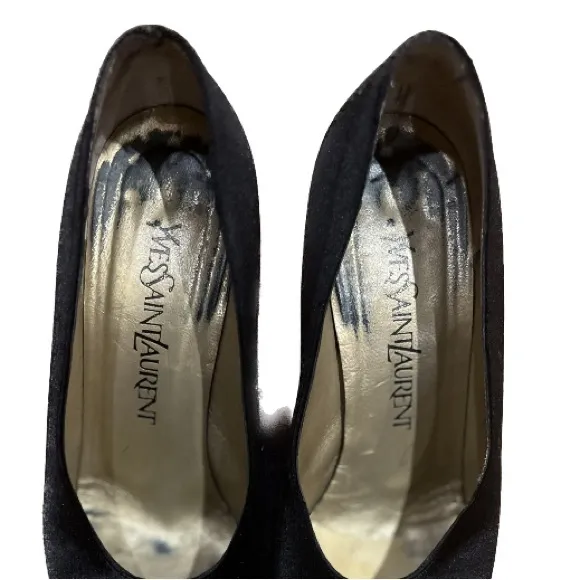 Yves Saint Laurent Paris Black Satin Pumps Heels  Size 7