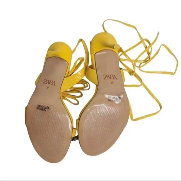 ZARA Ankle Strap Yellow Strappy Sandal Heel