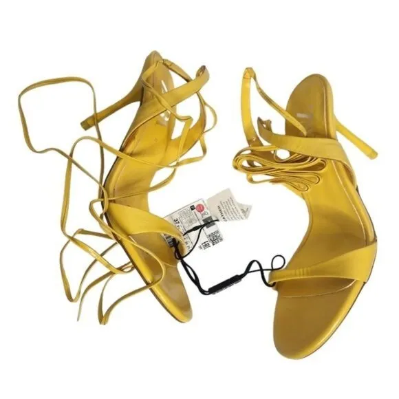 ZARA Ankle Strap Yellow Strappy Sandal Heel