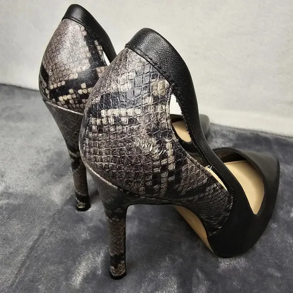 Zara Black Snakeskin Print  Pointed Toe Heels