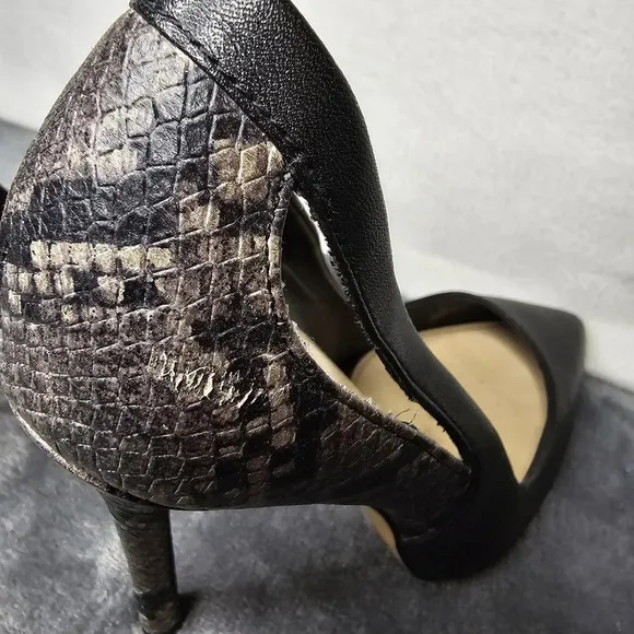 Zara Black Snakeskin Print  Pointed Toe Heels